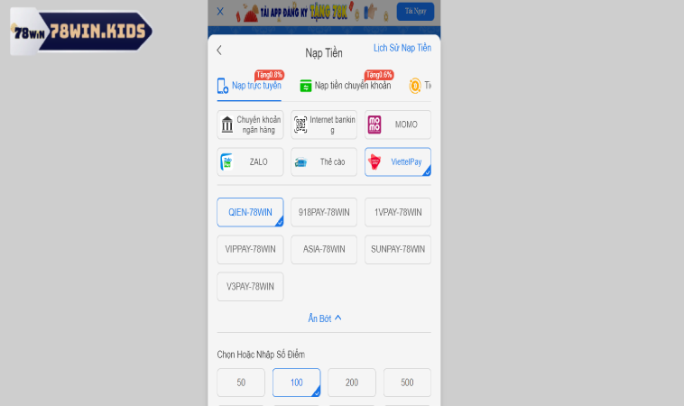 Nạp Tiền 78Win – Hướng Dẫn Quy Trình Chuẩn Cho Anh Em 1 Các phương thức nạp tiền nhanh trên 78win